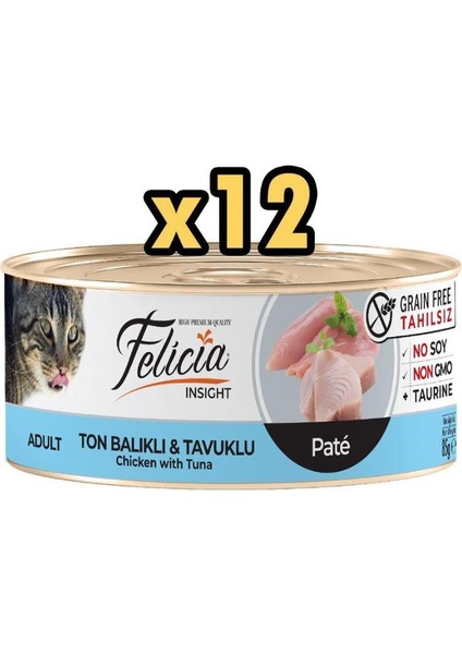 Tahılsız Ton Balıklı Tavuklu Kıyılmış Kedi Konservesi 85 gr x 12 Adet