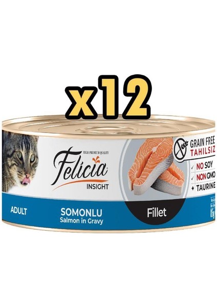 Tahılsız Somonlu Fileto Yaş Kedi Konservesi 85 gr x 12 Adet