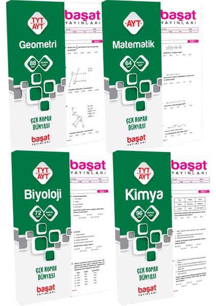 Başat TYT-Biyoloji-Kimya-Matematik-Geometri Çek Kopar Yaprak Test Seti