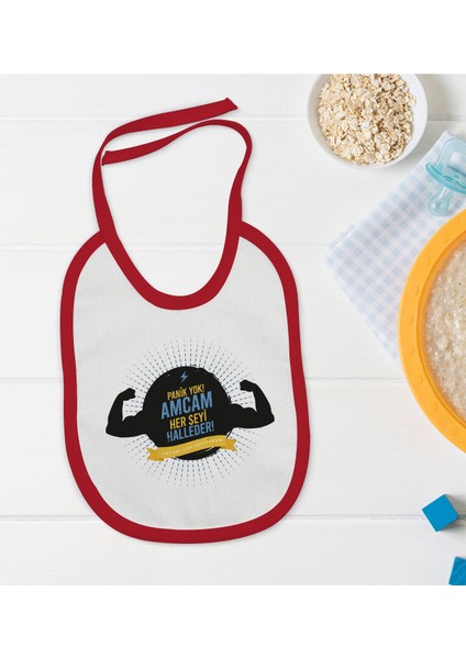 Kids Amcam Her Şeyi Halleder Tasarımlı Kırmızı Bebek Mama Önlüğü-1
