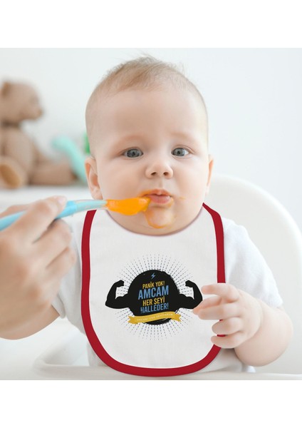 Kids Amcam Her Şeyi Halleder Tasarımlı Kırmızı Bebek Mama Önlüğü-1 fiyatları