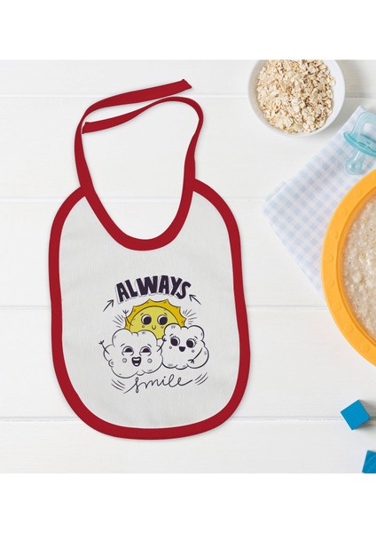 Kids Always Smile Tasarımlı Kırmızı Bebek Mama Önlüğü-1