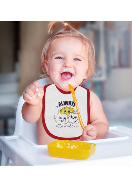 Kids Always Smile Tasarımlı Kırmızı Bebek Mama Önlüğü-1 fiyatları