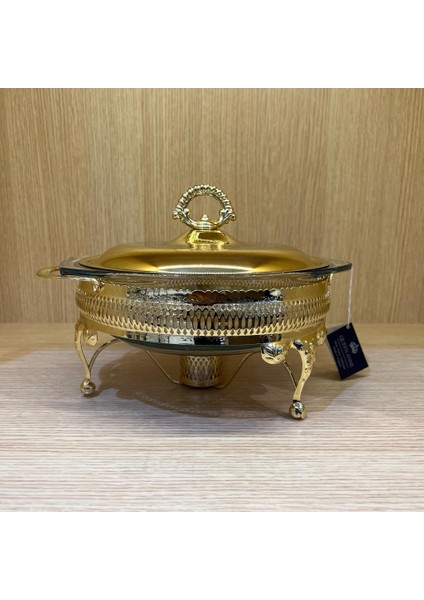 Altın Kaplama Isıtıcılı Yuvarlak Yemek Servis 29.5 x 23.5 x 19.5 cm