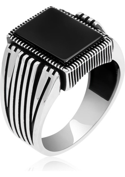 Kare Siyah Oniks Taşlı 925 Gümüş Erkek Yüzük fiyatları