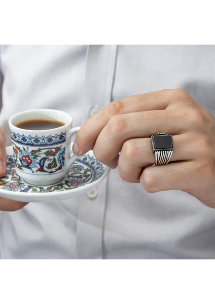 Kare Siyah Oniks Taşlı 925 Gümüş Erkek Yüzük modelleri