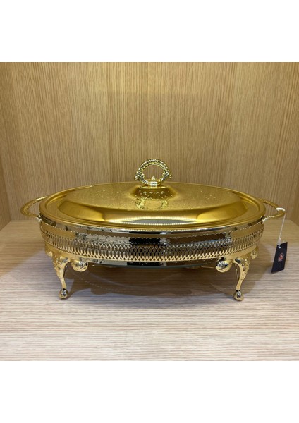 Altın Kaplama Isıtıcılı Oval Yemek Servis 41 x 26.5 cm