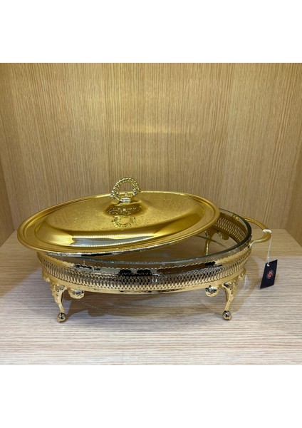 Altın Kaplama Isıtıcılı Oval Yemek Servis 41 x 26.5 cm fiyatları