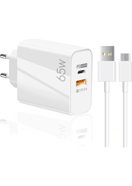 65W Usba PD33W Quick Charger 3.0 Usba To Micro 3m Kablolu Hızlı Şarj Aleti Set