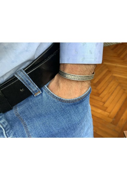Kadın & Erkek Ayarlanabilir Antik Gümüş Kaplama Kelepce Bileklik