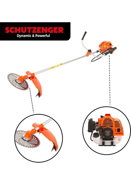 Schutzenger 4kw 6 Hp Prof Metal Şanzuman Yan Tipi Ot Çim Çalı Biçme Zinçirli Başlık+Eldicen+1t Yağ S