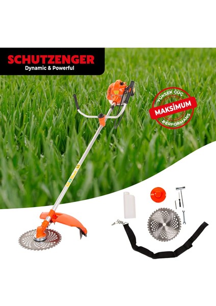 Schutzenger 4kw 6 Hp Prof Metal Şanzuman Yan Tipi Ot Çim Çalı Biçme Zinçirli Başlık+Eldicen+1t Yağ S