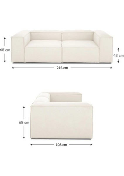 Mode Soft Ikili Kanepe Koltuk 2 Modül 05 Bej Keten Kumaş İşbir Sünger (Dairenize Teslim)