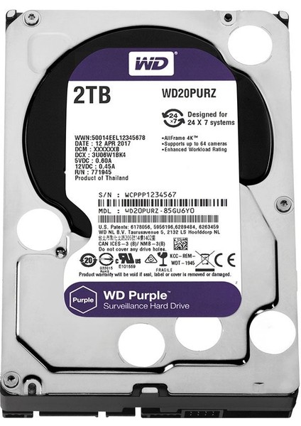2tb Wd Purple Series Güvenlik Harddiski WD20PURZ