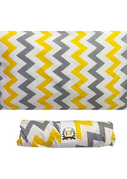 Tek Kişilik Lastikli Çarşaf Ranforce Vip Çarşaf 100 x 200 cm-Sarı Gri Zikzak