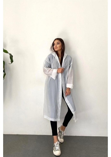 Kadın Erkek Yağmurluk Kapüşonlu Çıtçıtlı Eva Siyah Yağmurluk M21MRC881R03