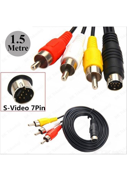 BK Teknoloji 1.5 Metre S-Video 7 Pin To 3 Rca Video Kablosu