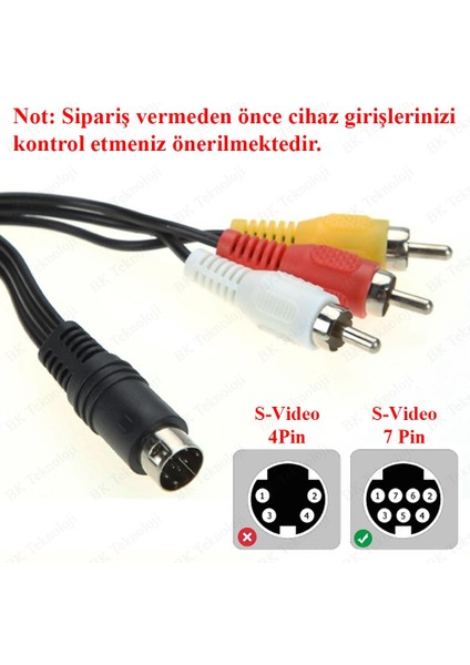 BK Teknoloji 1.5 Metre S-Video 7 Pin To 3 Rca Video Kablosu