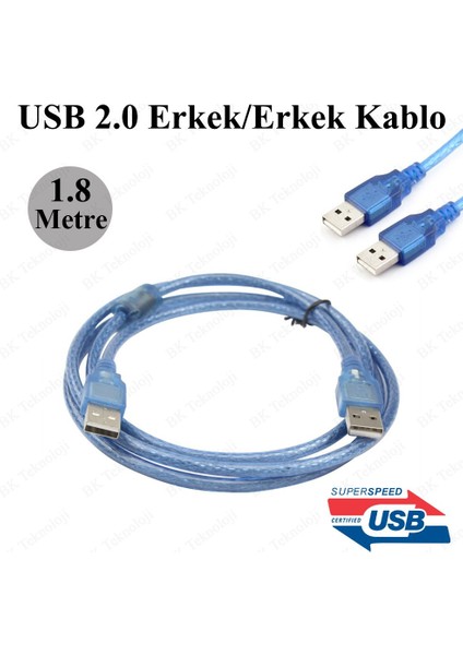 1.8 Metre Yüksek Kalite Filtreli USB 2.0 A Erkek / Erkek Data Kablosu fiyatları