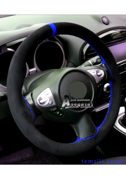 Vw Polo 2004+ Dikmeli Direksiyon Kılıfı Alkantara Mavi Yüzüklü modelleri