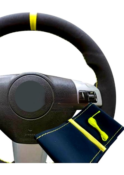 Vw Arteon Uyumlu Dikmeli Direksiyon Kılıfı Alkantara Sarı Yüzüklü