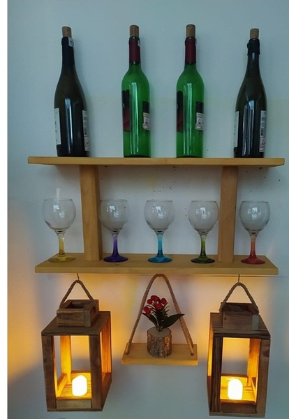 Ahşap Şaraplık Kadehlik Çiçeklik Mumluk Fener Salon Bar Organizer
