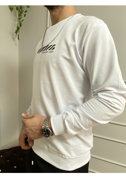 Beyaz Baskılı Sweatshirt