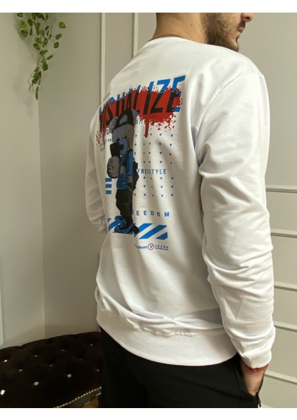 Beyaz Baskılı Sweatshirt