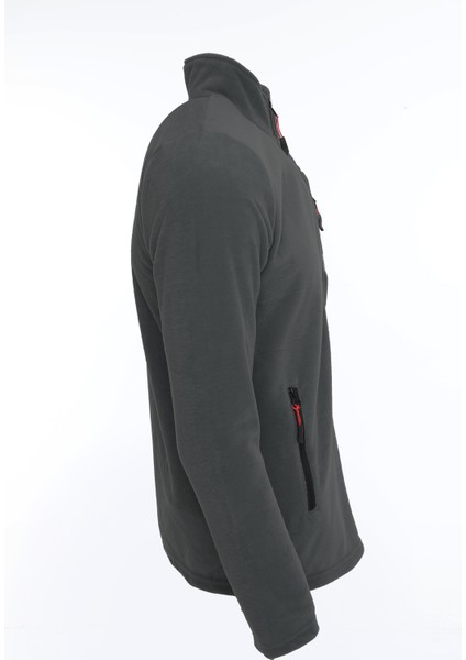 Siyah Renk Tartical Erkek Polar Tam Fermuarlı Standart Kalıp 3 Çepli Erkek Polar Spor Sweatshirt