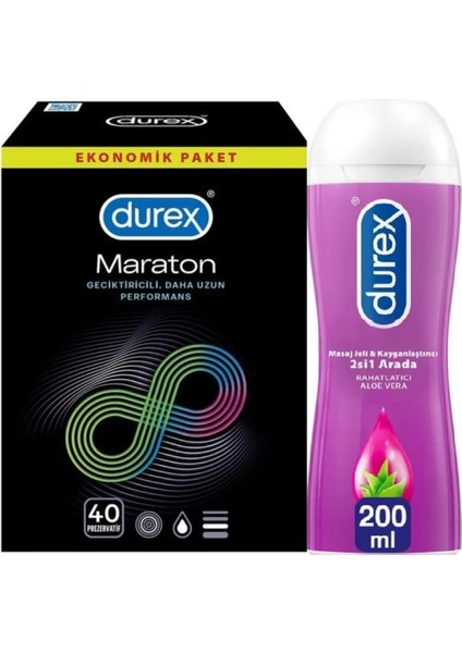 Maraton Prezervatif 40 Adet +Durex Aloevera Play Masaj Jeli 200 ml