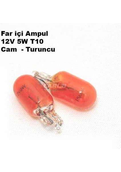 12V 5W T10 Far Içi Turuncu Cam Dipsiz Ampul