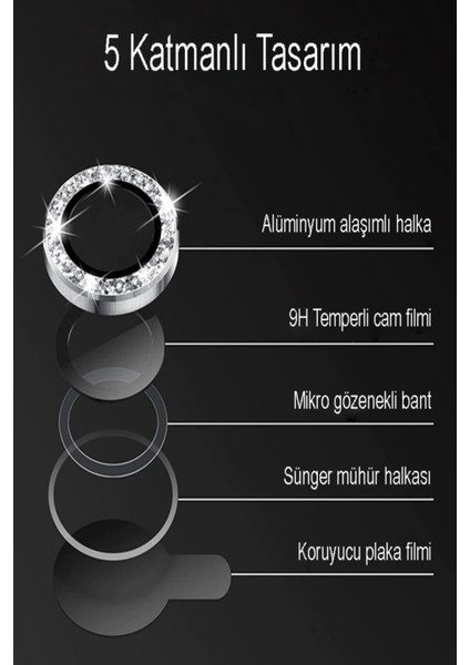 Apple iPhone 12 Pro Max Taşlı Tasarım Temperli Cam Kamera Lens Koruyucu - Yeşil fiyatları