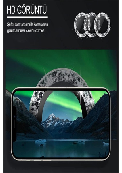 Apple iPhone 12 Pro Max Taşlı Tasarım Temperli Cam Kamera Lens Koruyucu - Yeşil indirimleri