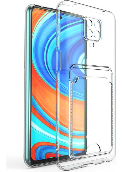 Caseart Xiaomi Redmi Note 9s Kapak Kamera Korumalı Kartlıklı Şeffaf Silikon Kılıf