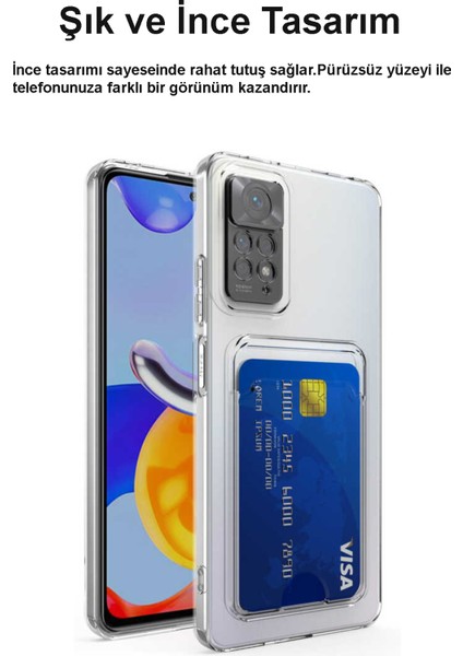 Xiaomi Redmi Note 11S Global Kapak Kamera Korumalı Kartlıklı Şeffaf Silikon Kılıf