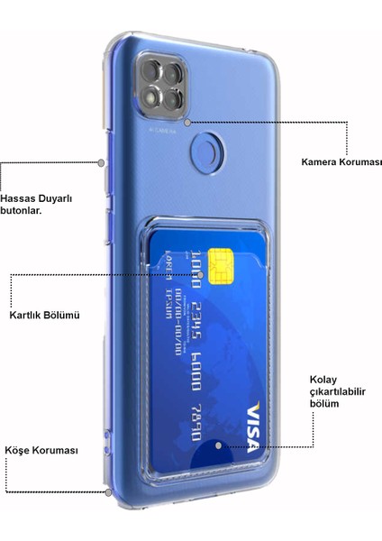 Xiaomi Redmi 9c Kapak Kamera Korumalı Kartlıklı Şeffaf Silikon Kılıf