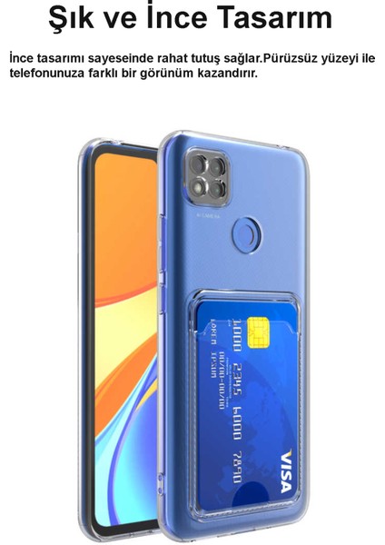 Xiaomi Redmi 9c Kapak Kamera Korumalı Kartlıklı Şeffaf Silikon Kılıf