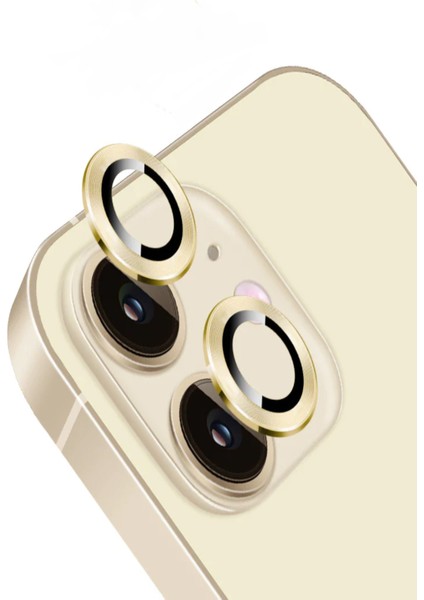 Kzy Apple iPhone 11 Alüminyum Alaşım Temperli Cam Kamera Lens Koruyucu - Gold