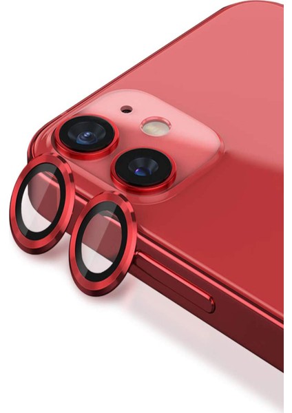 Kzy Apple iPhone 11 Alüminyum Alaşım Temperli Cam Kamera Lens Koruyucu - Kırmızı