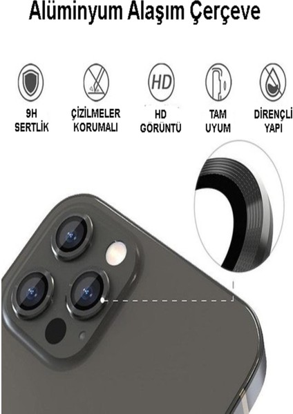 Apple iPhone 11 Pro Max Alüminyum Alaşım Temperli Cam Kamera Lens Koruyucu - Siyah