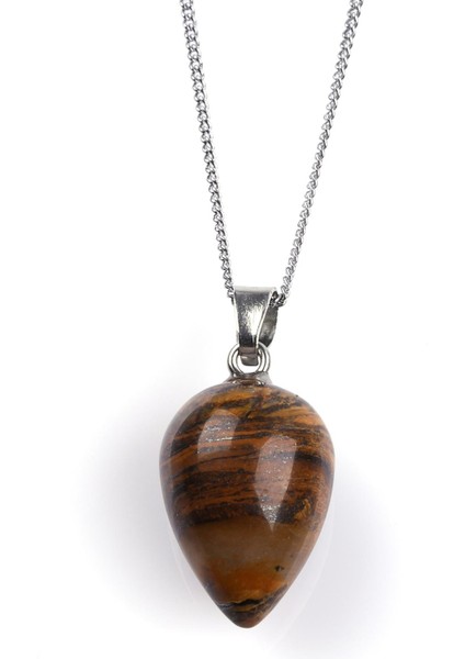 Kaplan Gözü Doğal Taş Damla Model Kolye