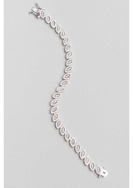 Beyaz Taşlı 18 Ayar Beyaz Altın Kaplama 18 cm Gümüş Bileklik