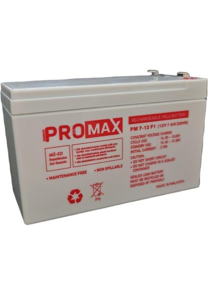 Energy Promax Eco 12V 7AH BakıMsiz Kuru Akü