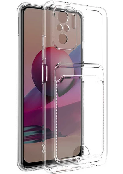 Case World Caseworld Xiaomi Redmi Note 10S Kapak Kamera Korumalı Kartlıklı Şeffaf Silikon Kılıf