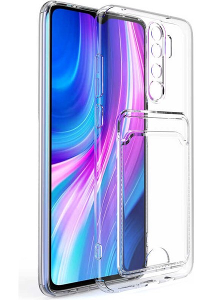 Caseworld Xiaomi Redmi Note 8 Pro Kapak Kamera Korumalı Kartlıklı Şeffaf Silikon Kılıf