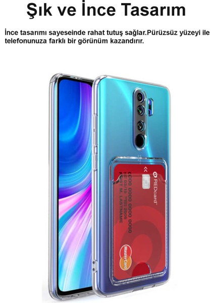 Caseworld Xiaomi Redmi Note 8 Pro Kapak Kamera Korumalı Kartlıklı Şeffaf Silikon Kılıf