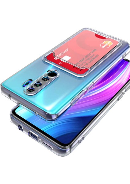 Caseworld Xiaomi Redmi Note 8 Pro Kapak Kamera Korumalı Kartlıklı Şeffaf Silikon Kılıf