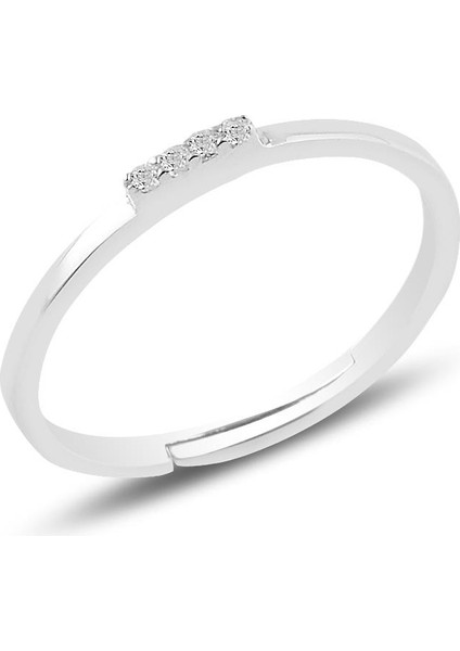 Gümüş Rodyumlu Zirkon Taşlı Ayarlamalı Elegant Gümüş Yüzük