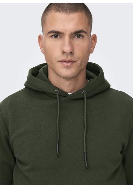 Only & Sons Kapüşon Yaka Koyu Gri Erkek Sweatshirt 22018685_ONSCERES Hoodie Sweat Noos