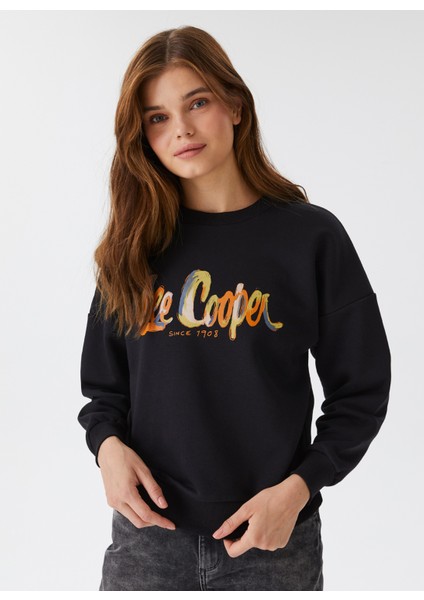 O Yaka Baskili Siyah Kadin Sweatshirt 231 Lcf 241016 Tila Siyah